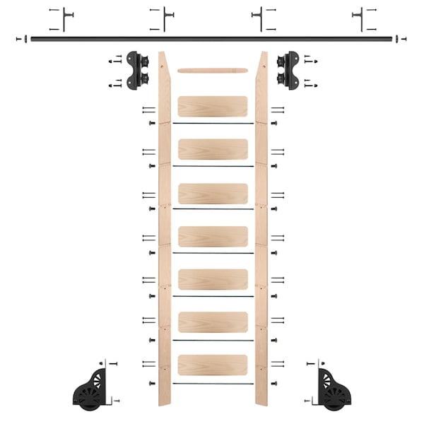 Quiet Glide Ladder 8.06 ft. Unfinish Maple Black Rolling Kit with 8 ft. Rail QG.210-8MA-08-V.08 - main